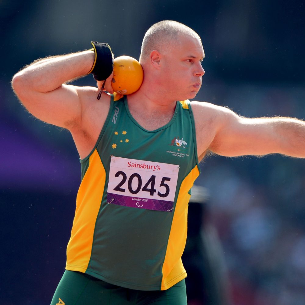 Male Para-athlete Russell Short Competing in Shot Put for 2012 London Paralympic Games