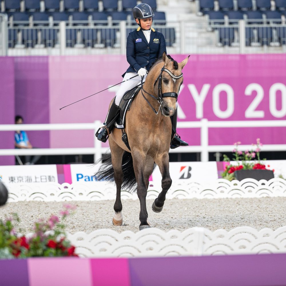 Victoria Davies riding horse Celere at Equestrian Park at the 2020 Tokyo Paralympic Games