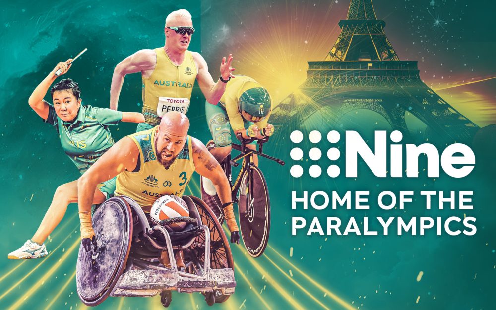 A montage of Australian Paralympians in action including Qian Yang, Ryley Batt, Chad Perris and Emily Petricola. Text on image reads: Nine. Home of the Paralympics.